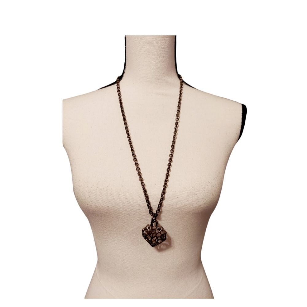 Silver Chain Necklace With Hollow Heart Pendant